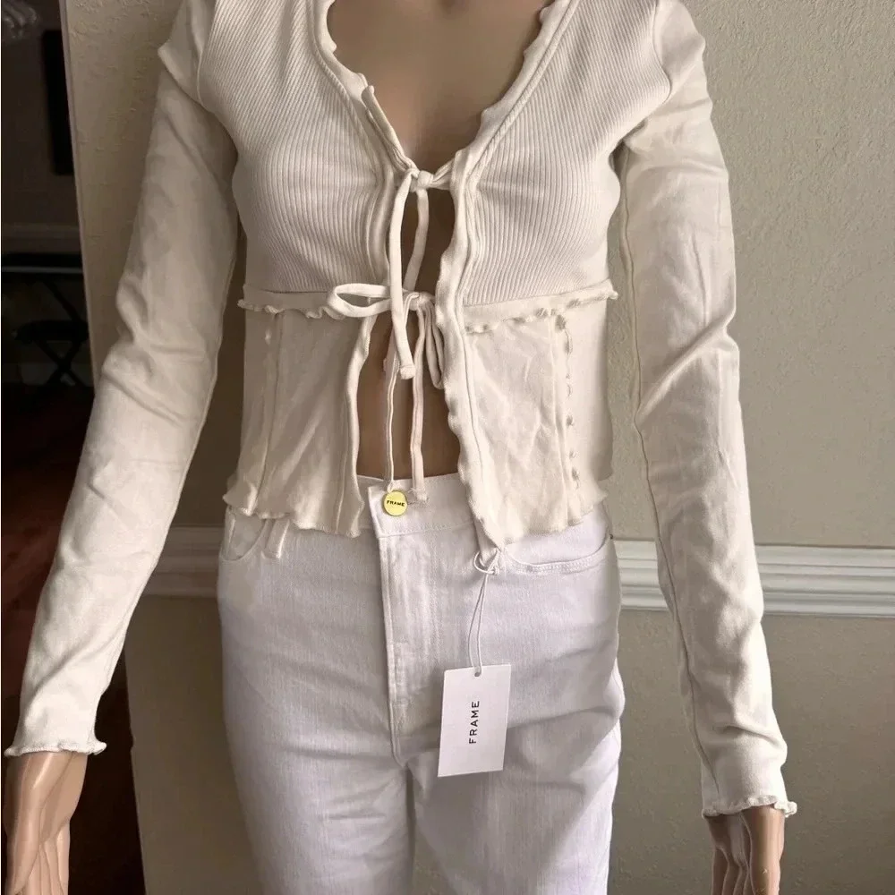 Urban Outfitters Cream Tie Front Long Sleeve Top Size Small NWOT - Picture 4 of 8